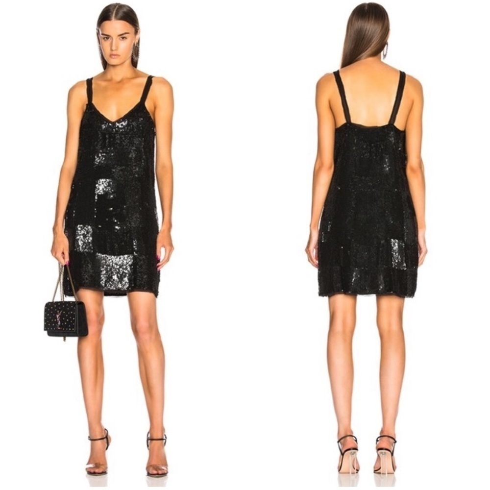 NWT Retrofete XS Dara Black Mini Sequin Dress Sleeveless Chiffon Trim Party $598